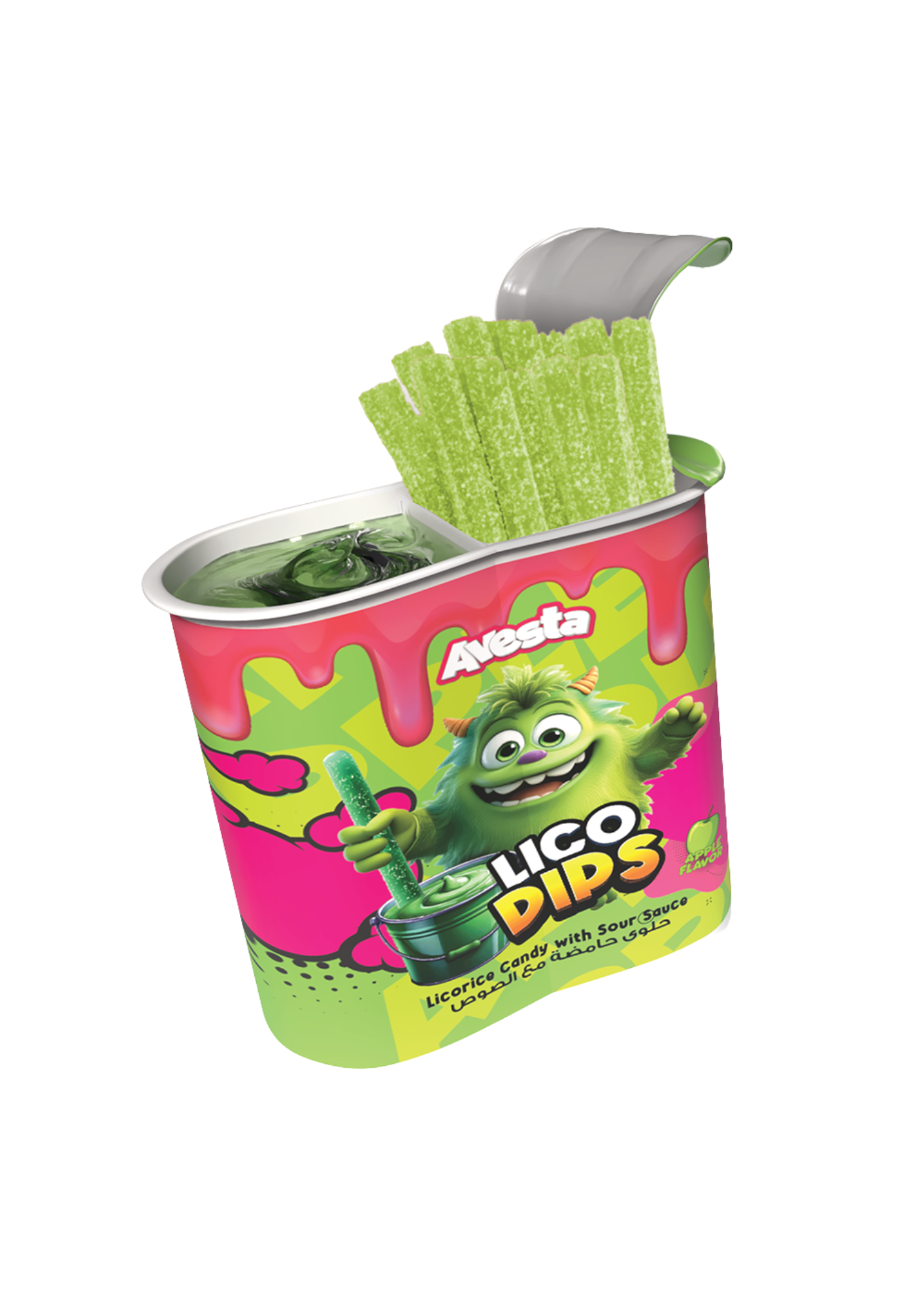 Avesta Lico Dips Apple, bonbon réglisse pomme acidulée avec sirop à tremper, format dip candy américain