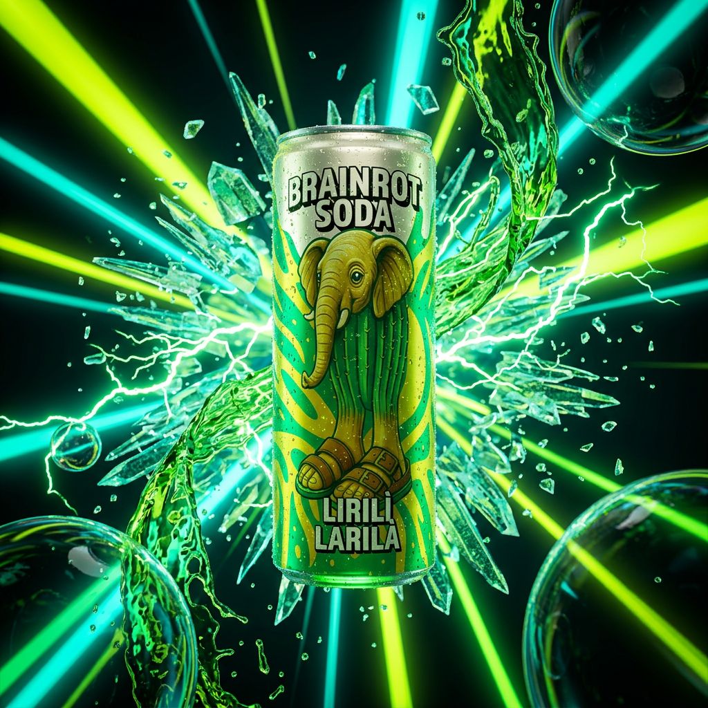 Brainrot Soda Lirili Larila, soda pétillant zéro calorie viral TikTok en canette, disponible sur My American Shop