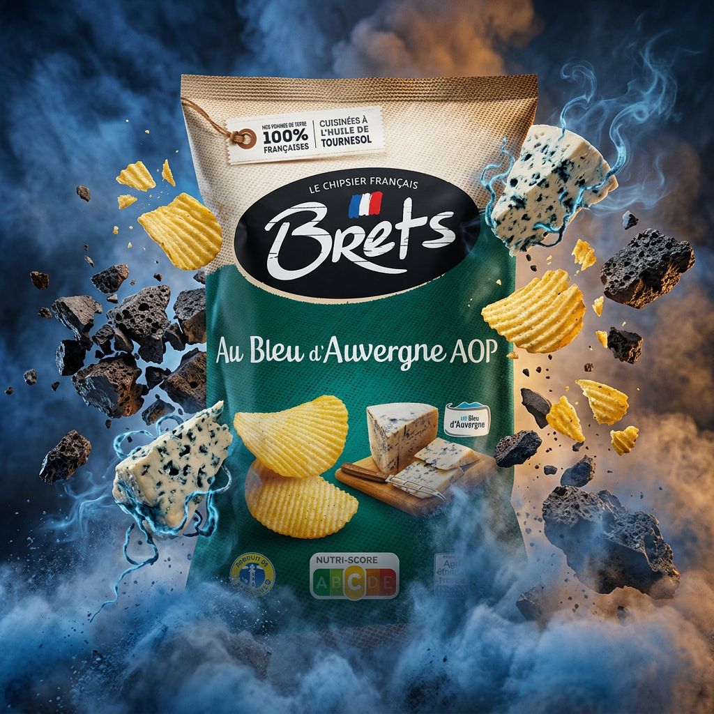 Chips Brets Flavour Bleu d'Auvergne AOP, saveur fromagère intense, origine France, disponible sur My American Shop