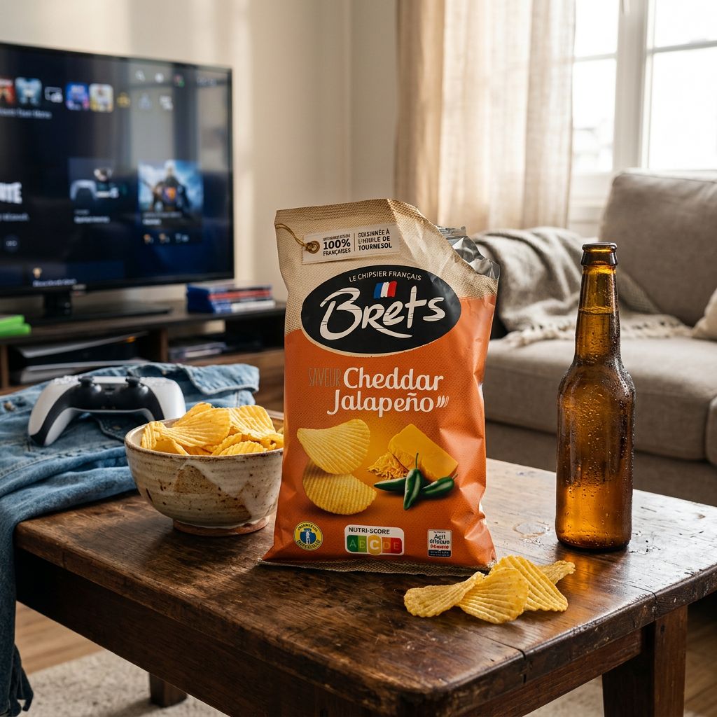 Chips Brets Flavour Cheddar Jalapeno, saveur fromagere epicee, format snack, disponible sur My American Shop