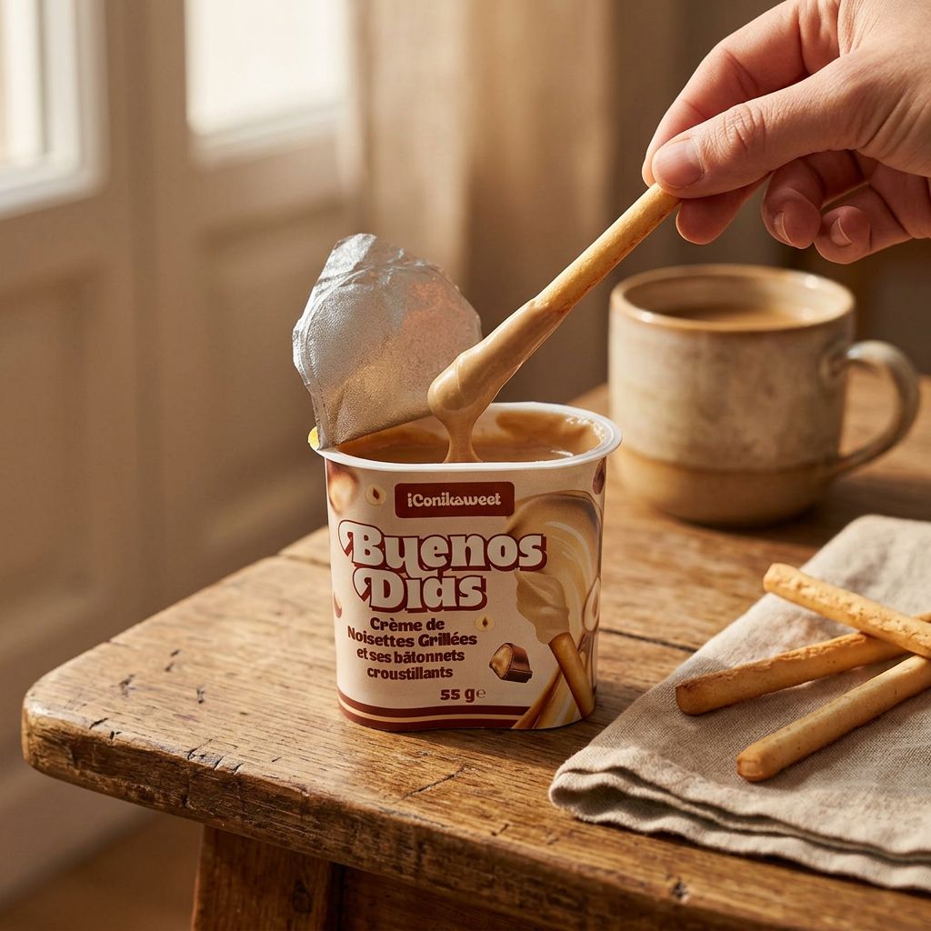 Buenos Dias Cream Sticks, bâtonnets croustillants à tremper dans une crème noisette-vanille, disponible sur My American Shop