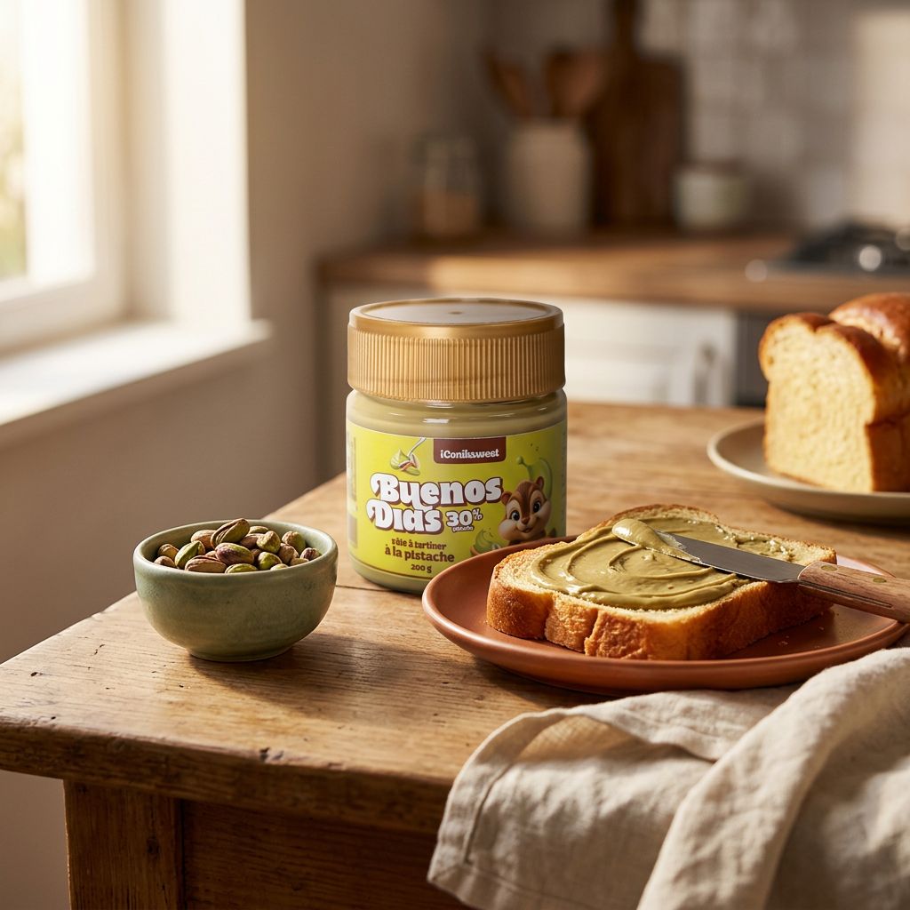 Buenos Dias Pistachio Cream, pate a tartiner pistache onctueuse en pot, disponible sur My American Shop