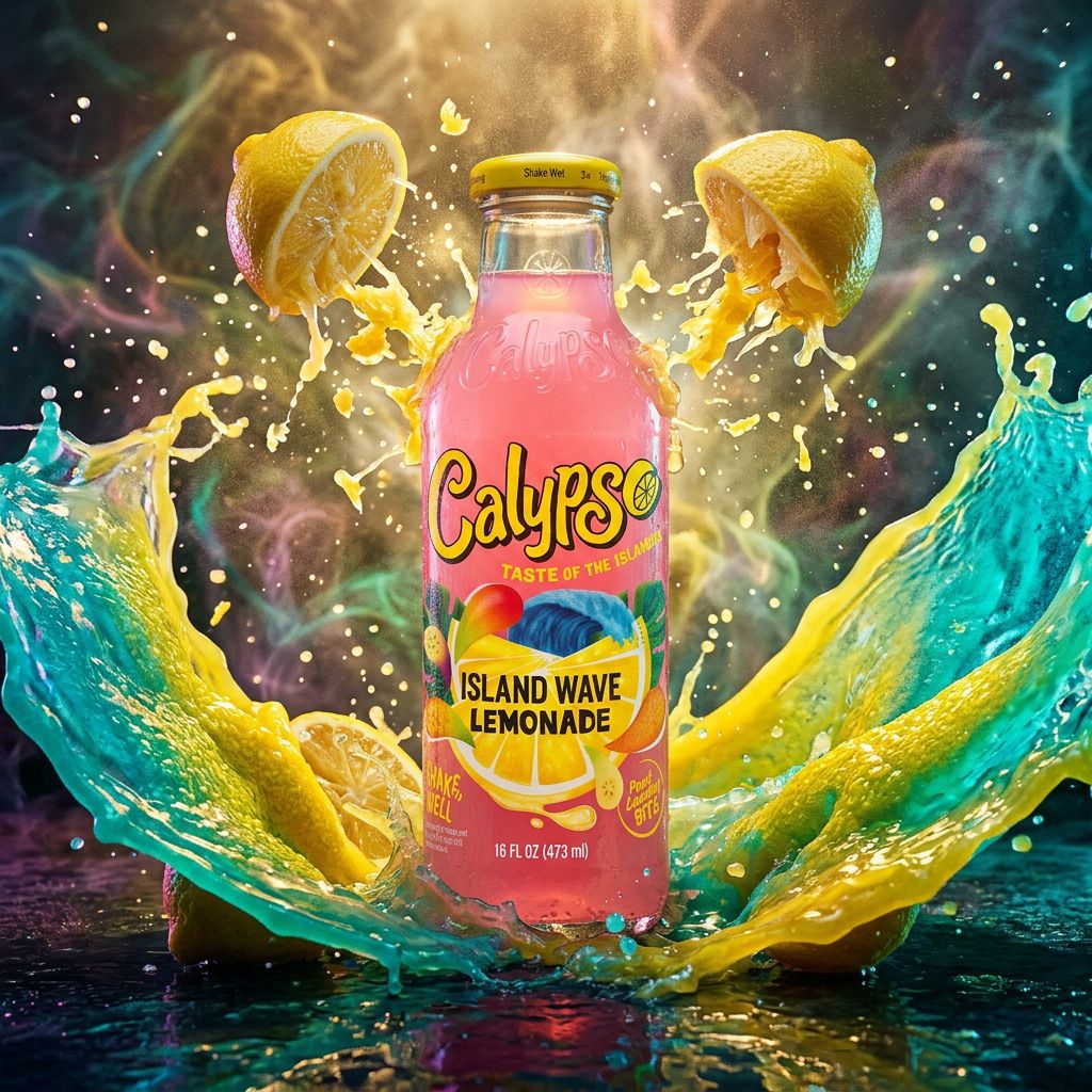Calypso Lemonade Island Wave 473ml, limonade américaine citron tropical avec pulpe, disponible sur My American Shop