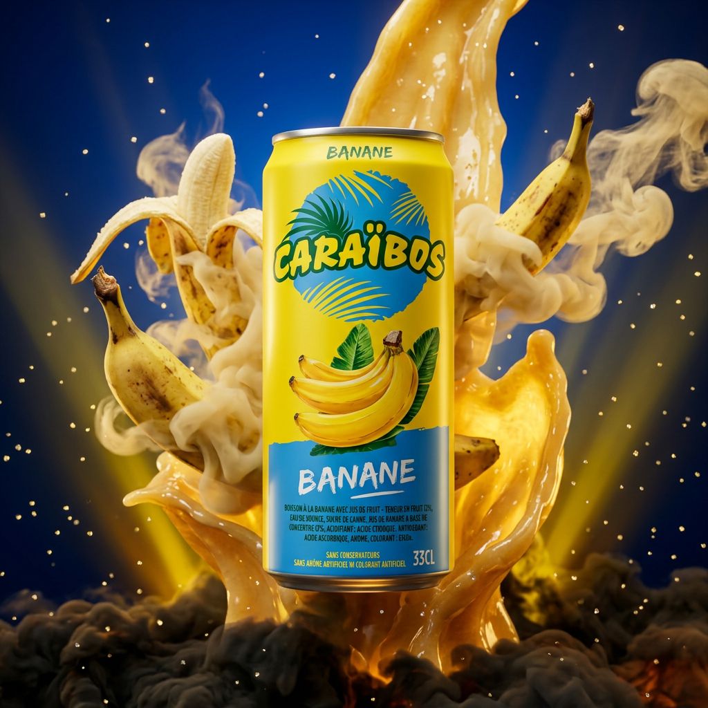 Caraïbos Banana, nectar de banane tropicale aux arômes authentiques, disponible sur My American Shop