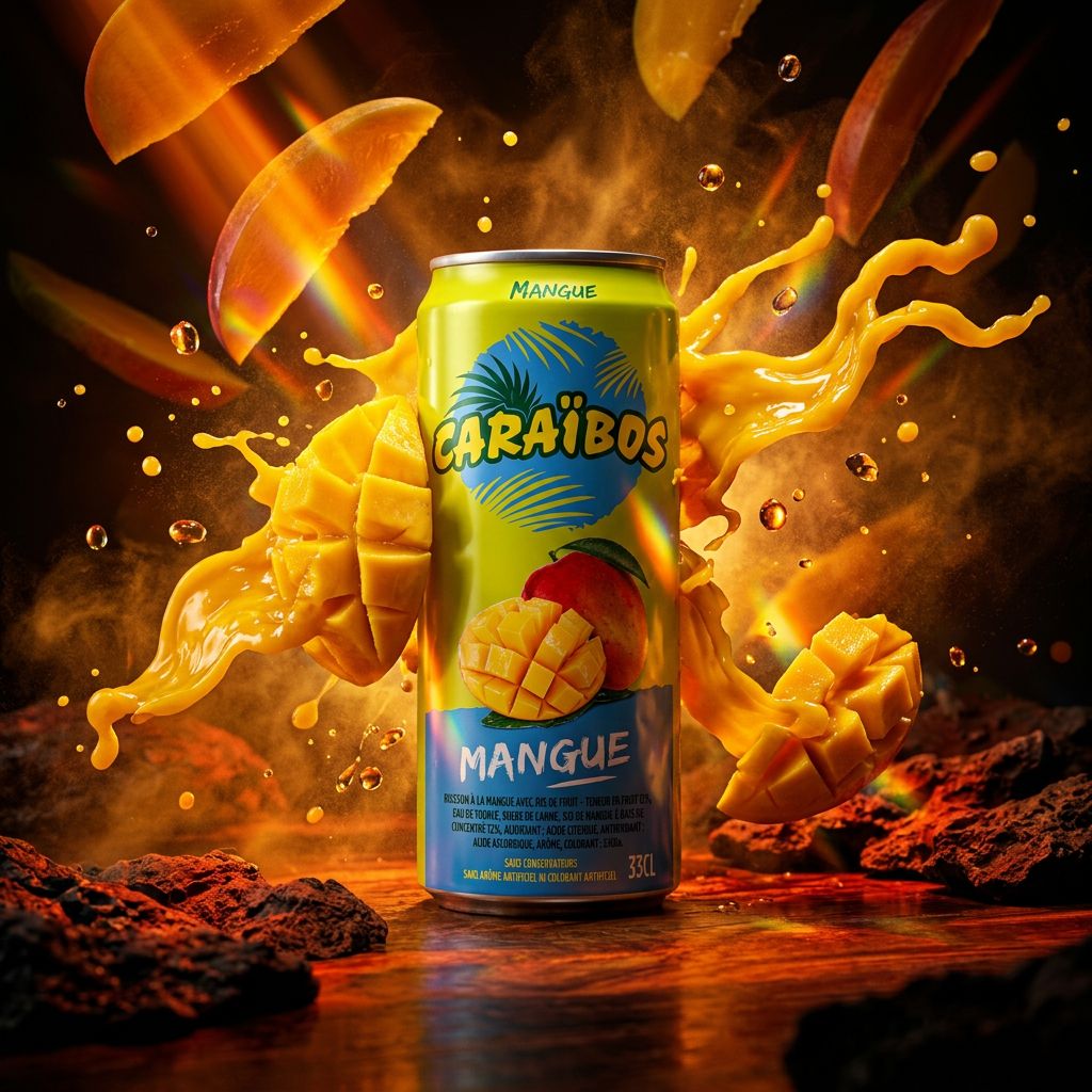 Caraïbos Mango, boisson tropicale saveur mangue, base cocktail exotique, disponible sur My American Shop