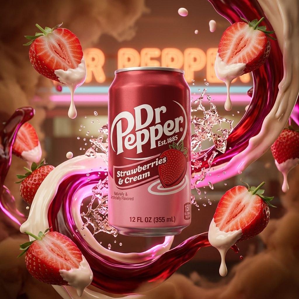 Dr Pepper Strawberries & Cream, soda américain fraise et crème en canette, importé des USA, disponible sur My American Shop