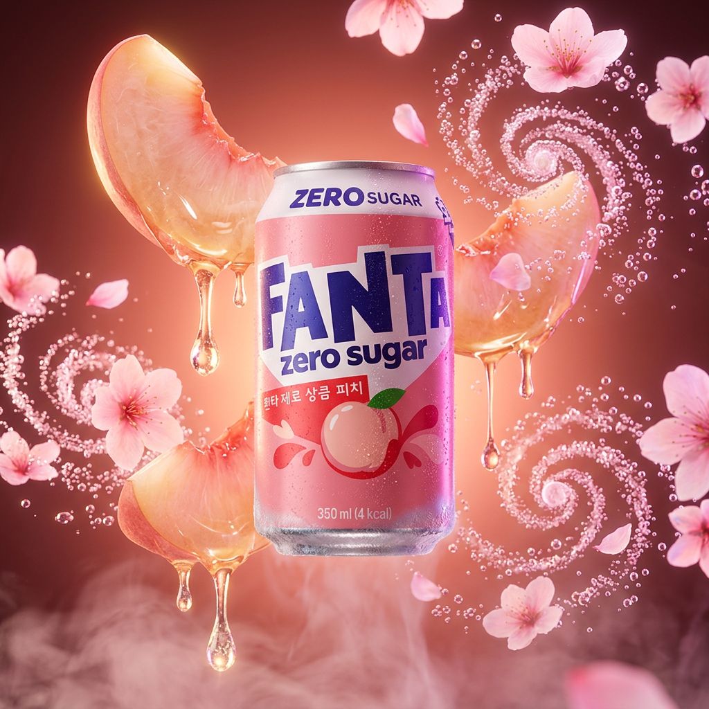 Fanta Korea Zero Sugar Peach, soda pêche sans sucre importé de Corée du Sud, disponible sur My American Shop