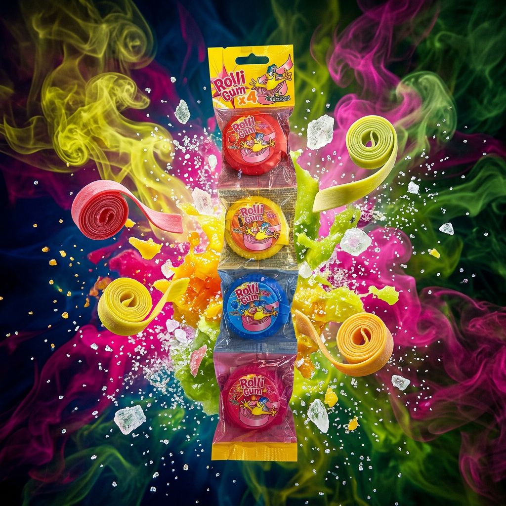 Funnycandy Rolli Gum 4-Pack, chewing-gum en rouleau fruité et acidulé, disponible sur My American Shop