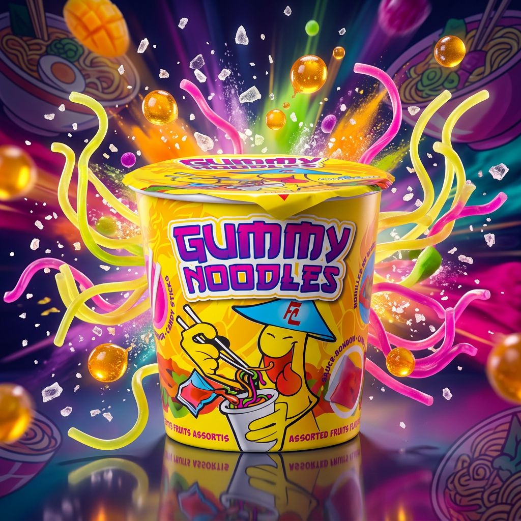 Gummy Noodles, bonbons acidulés 3 textures format nouilles, importés des USA, disponible sur My American Shop
