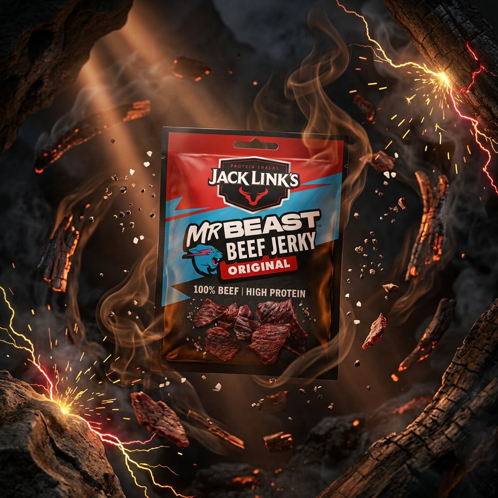 Jack Link's ft MrBeast Beef Jerky Original, snack américain séché saveur fumée, édition collector, disponible sur My American Shop