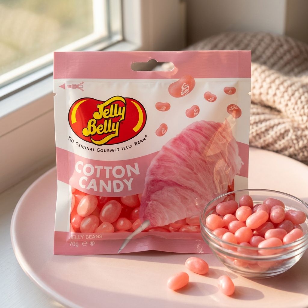 Jelly Belly Beans Cotton Candy, saveur barbe à papa, bonbons américains en format pocket, disponible sur My American Shop