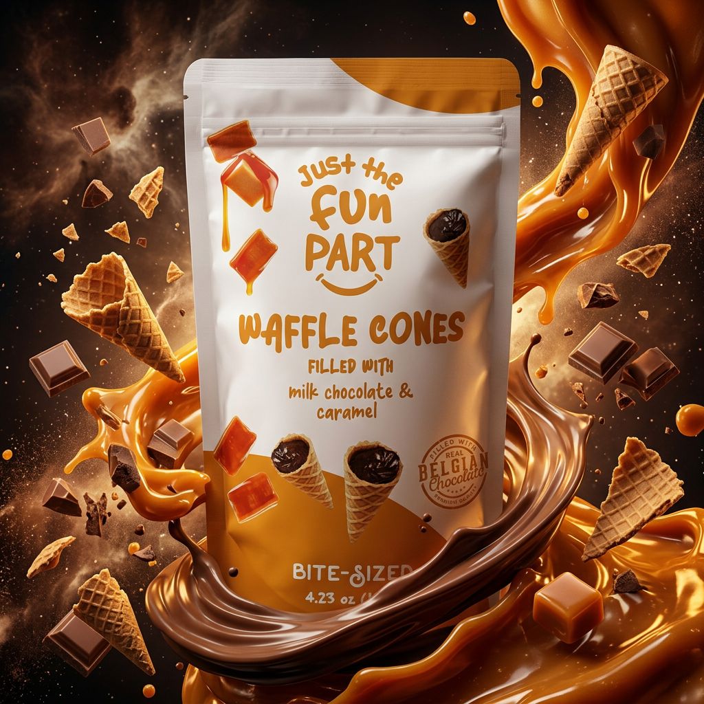 Just The Fun Part Caramel & Milk Chocolate, barre snack américaine importée caramel gaufrette, disponible sur My American Shop