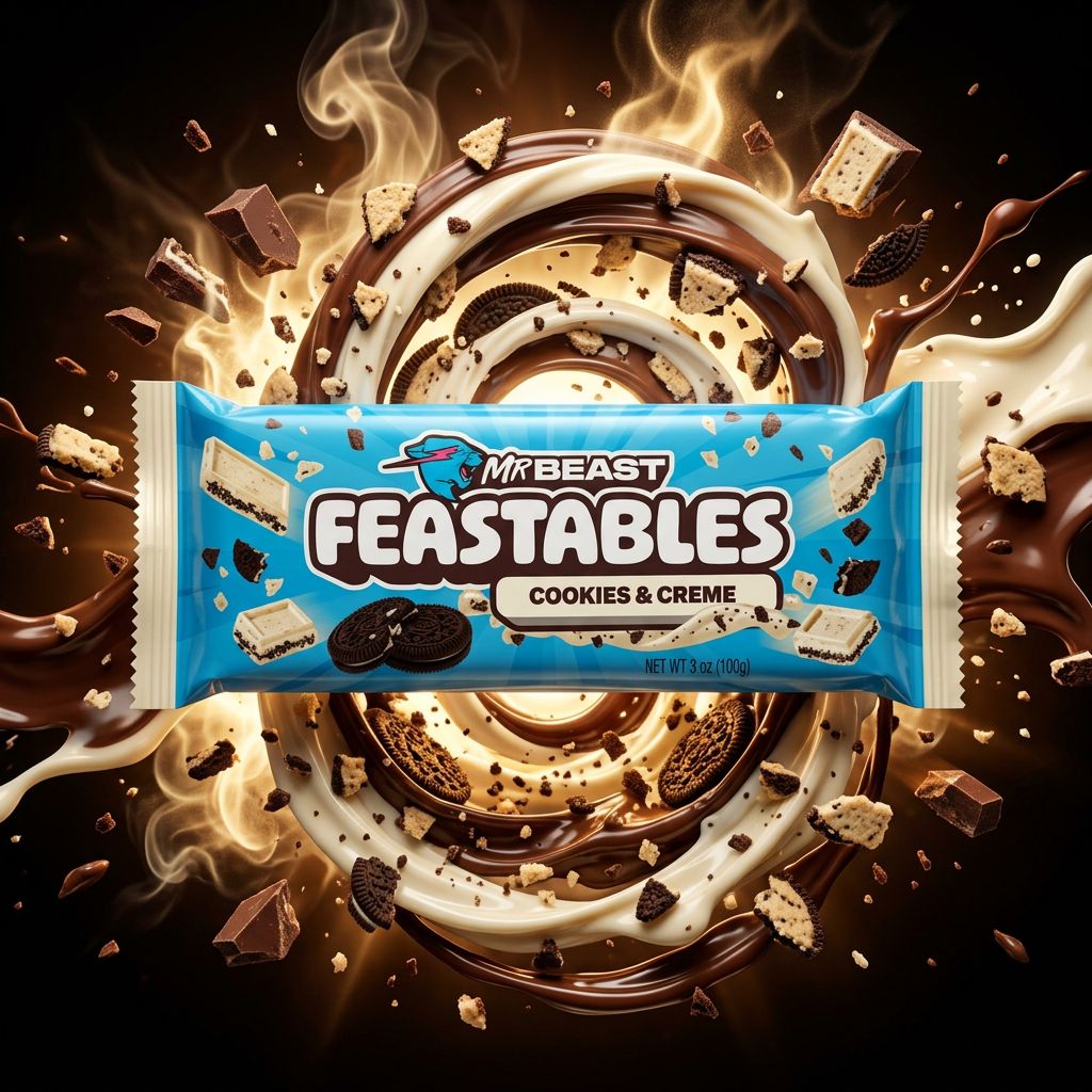 Feastables MrBeast Cookies and Cream, barre chocolatée americaine, import USA, disponible sur My American Shop