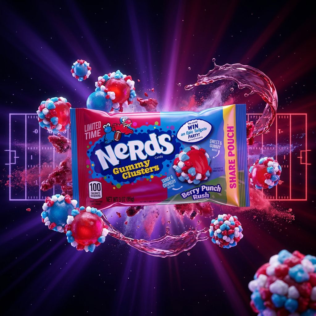 Nerds Gummy Clusters NFL Berry Punch Rush, bonbon américain gummy et craquant saveur fruits rouges, disponible sur My American Shop
