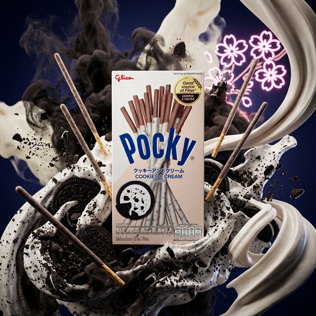 Pocky Cookies & Cream Glico 41g, biscuit stick japonais enrobé, import Japon, disponible sur My American Shop