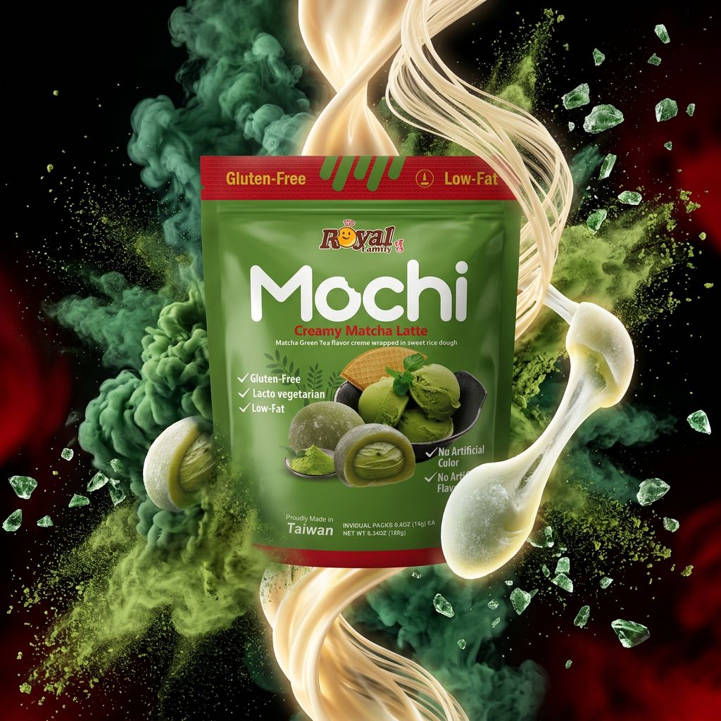Royal Family Mochi Creamy Latte Matcha, mochi taïwanais fourré crème matcha, disponible sur My American Shop