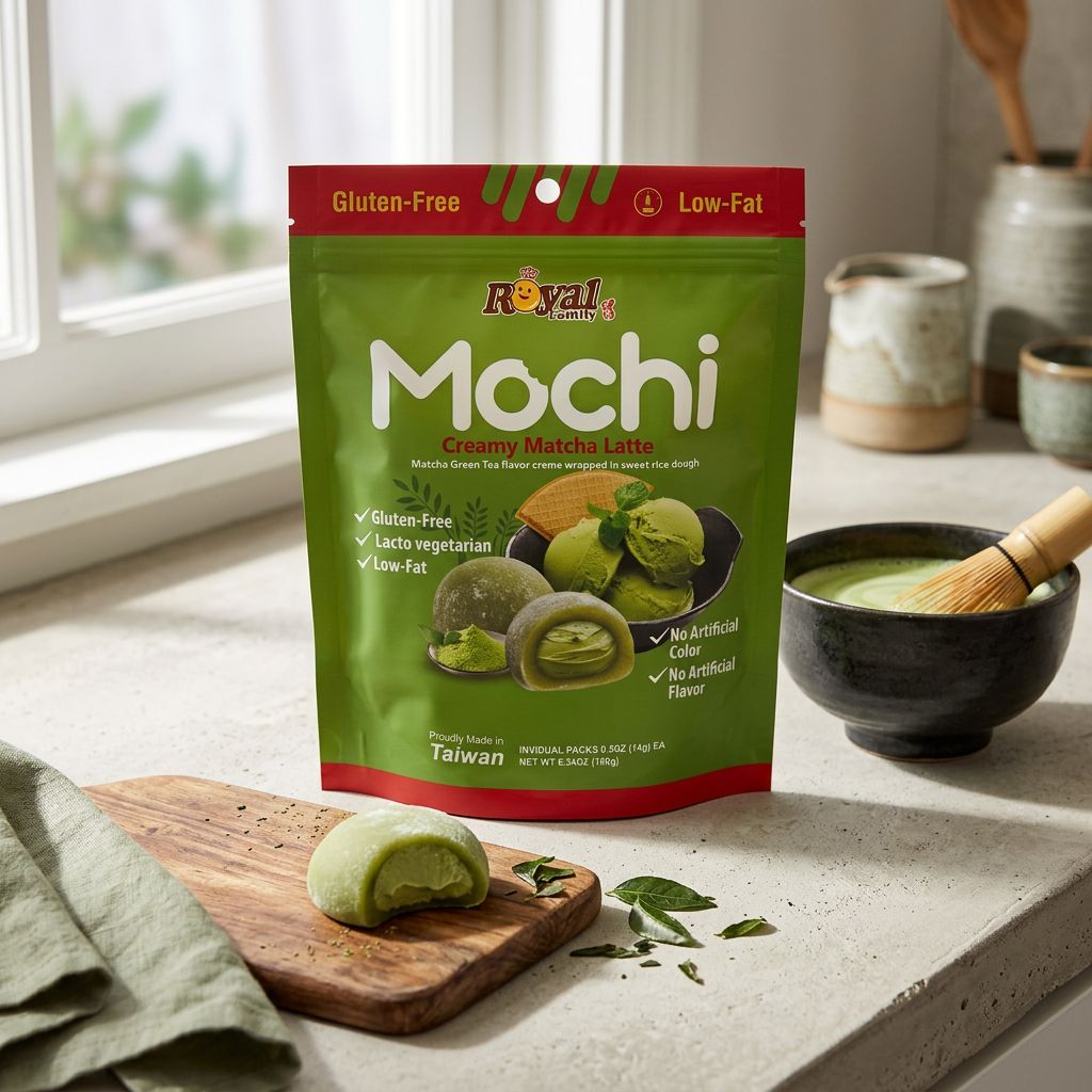 Royal Family Mochi Creamy Latte Matcha, mochi taïwanais fourré crème matcha, disponible sur My American Shop