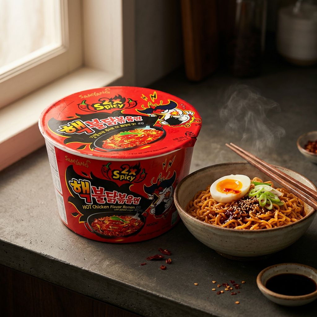 Samyang Ramen Bowl Hot Chicken 2x Spicy, nouilles coréennes ultra-pimentées en format bowl, disponible sur My American Shop