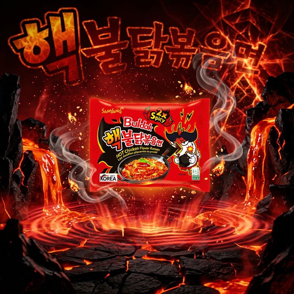 Samyang Buldak Hot Chicken Ramen 2x Spicy, ramen instantané coréen ultra-pimenté en sachet, disponible sur My American Shop