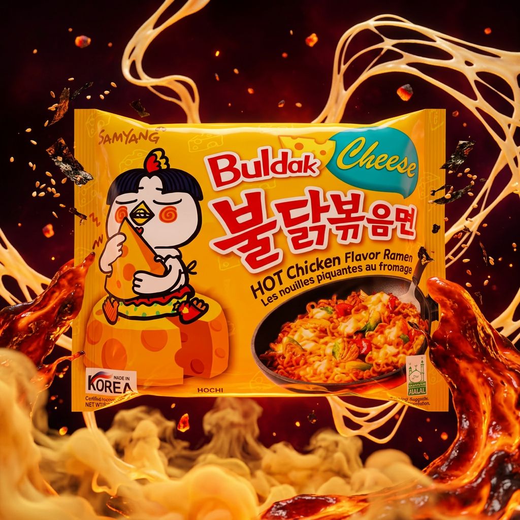 Samyang Ramen Hot Chicken Cheese, nouilles instantanées coréennes épicées au fromage, disponible sur My American Shop