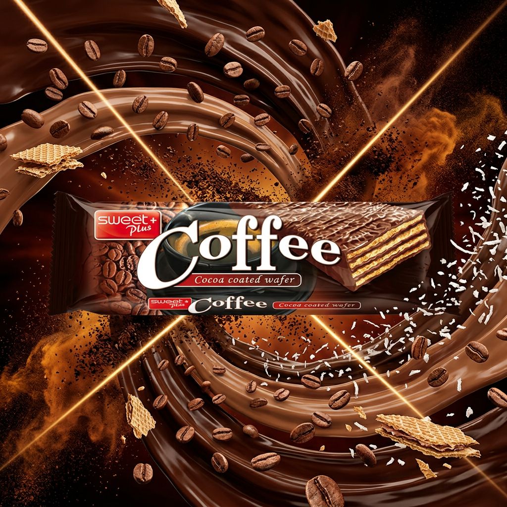 Sweet Plus gaufrette café-cacao enrobée, biscuit importé croustillant saveur vanille, disponible sur My American Shop