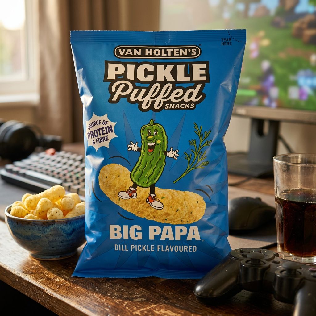 Van Holten's Big Papa Pickle Puffed Snacks, snack américain soufflé saveur cornichon, importé des USA, disponible sur My American Shop