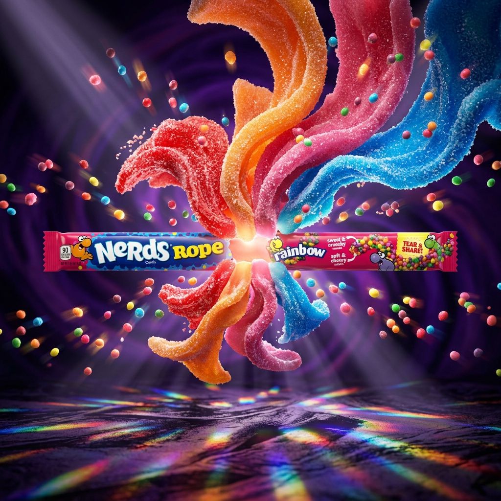 Wonka Nerds Rope Rainbow, corde gélatineuse enrobée de dragées fruités multicolores, bonbon américain importé, disponible sur My American Shop