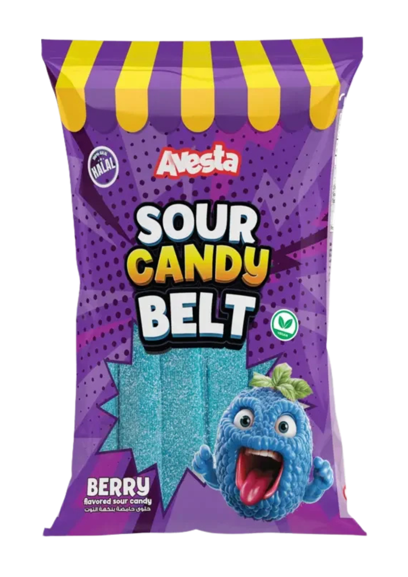 Avesta Sour Belt Berry Fruit, lanière acidulée fruits rouges américaine plate et souple avec coating sour, bonbon importé