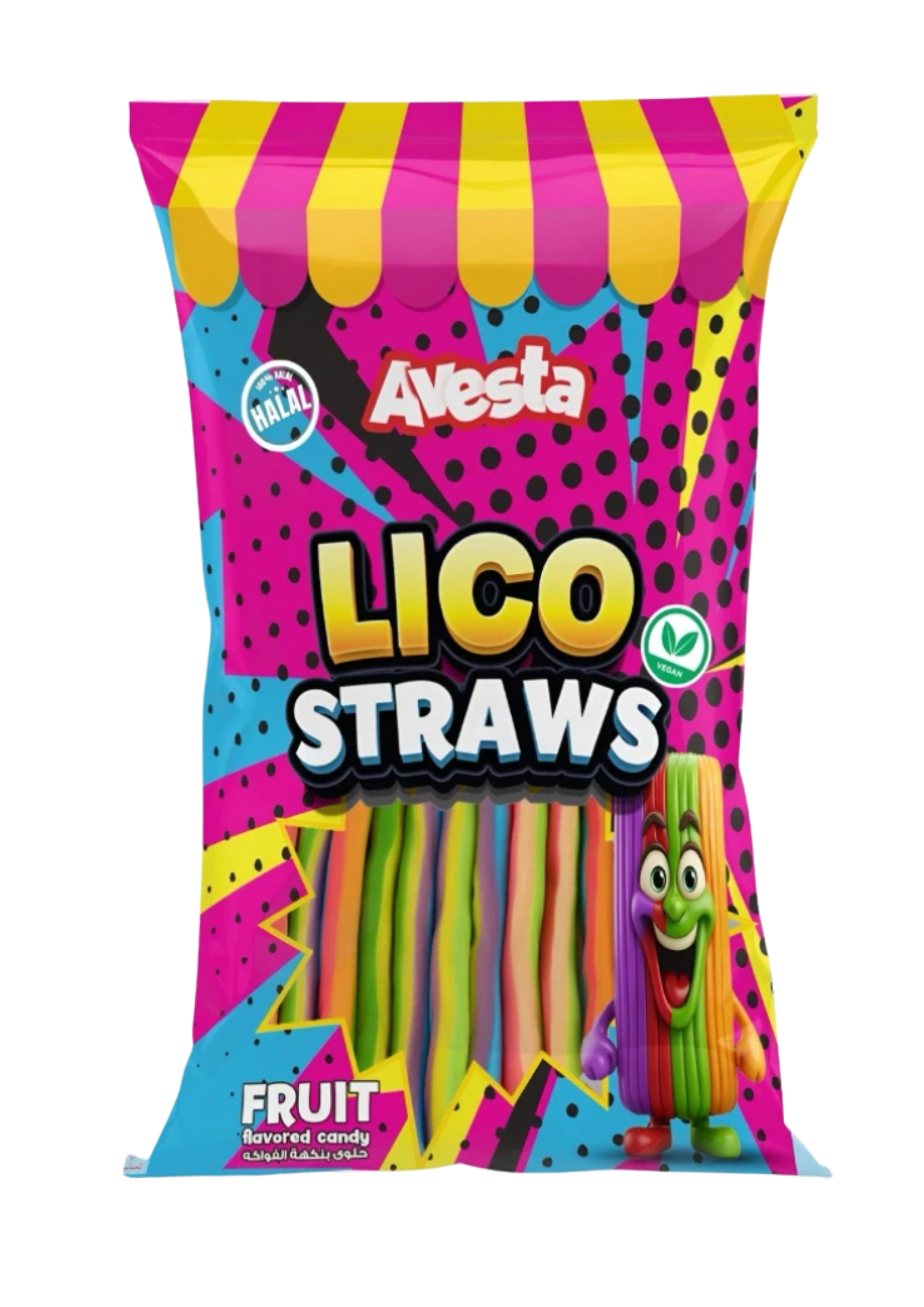Avesta Lico Straws Fruit, paille de réglisse fruitée américaine souple et colorée, bonbon moyen-oriental importé