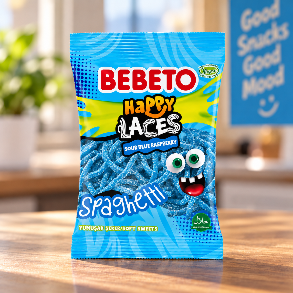 Bebeto Spaghetti Happy Laces Sour Blue Raspberry