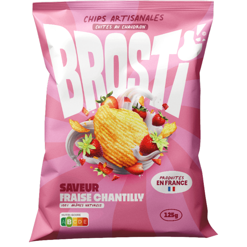 Brosti Fraise Chantilly de McFly & Carlito, chips croustillantes cuites au chaudron et artisanales saveur fraise et chantilly – disponible sur My American Shop