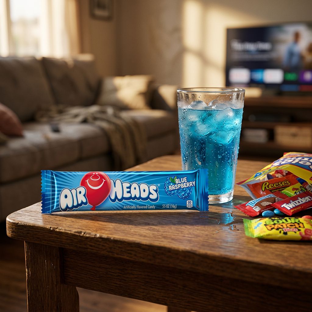 Air Heads Blue Raspberry, bonbon taffy américain framboise bleue, format barre individuelle, disponible sur My American Shop