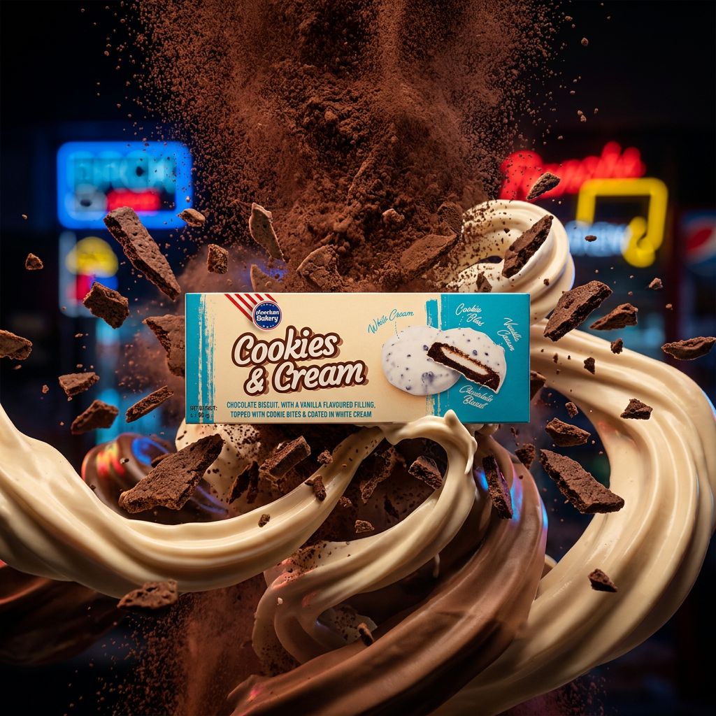 Cookie Cookies & Cream American Bakery, biscuit cacao et crème vanille, snack américain disponible sur My American Shop