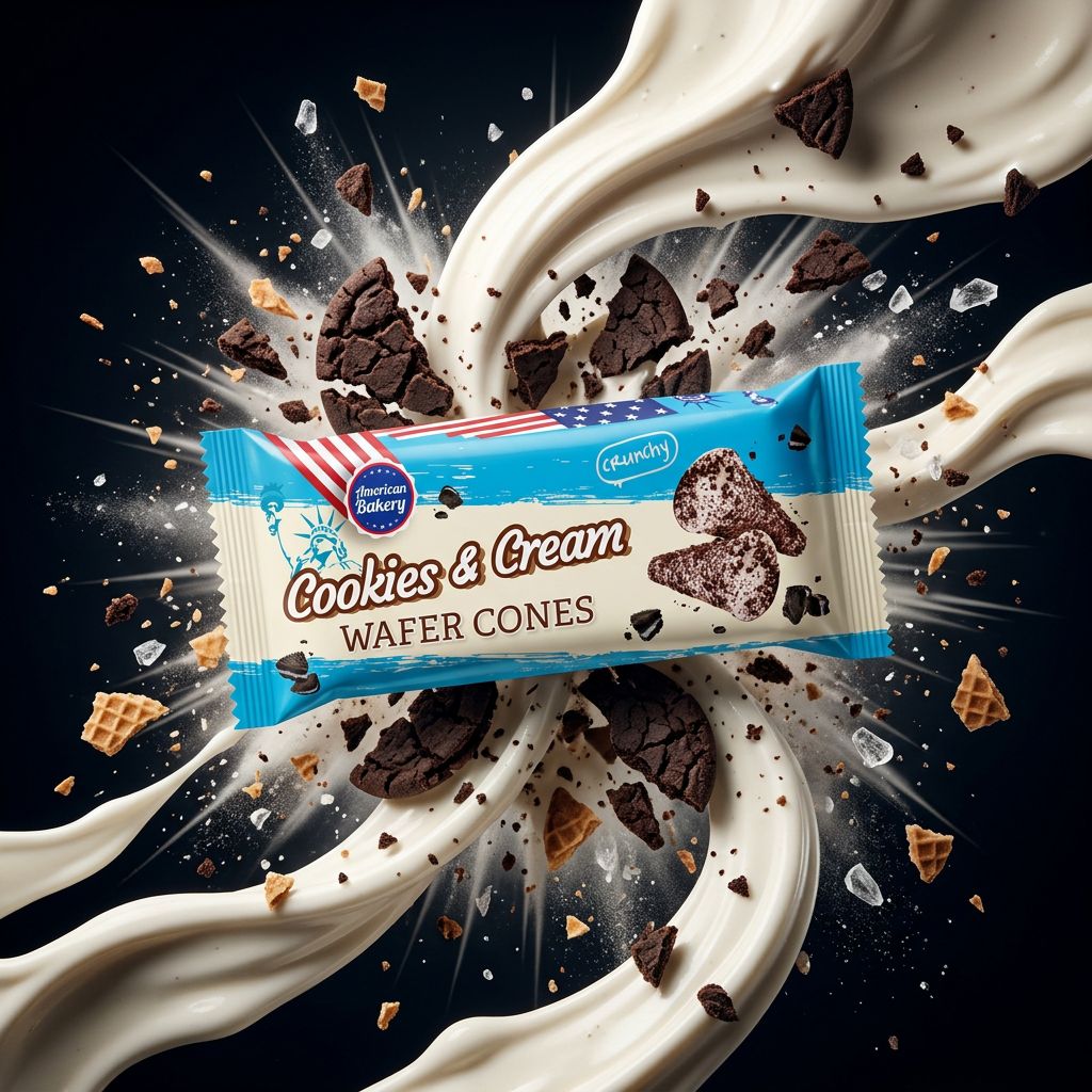 American Bakery Wafer Cones Cookies & Cream, cônes gaufrés fourrés crème US, disponible sur My American Shop