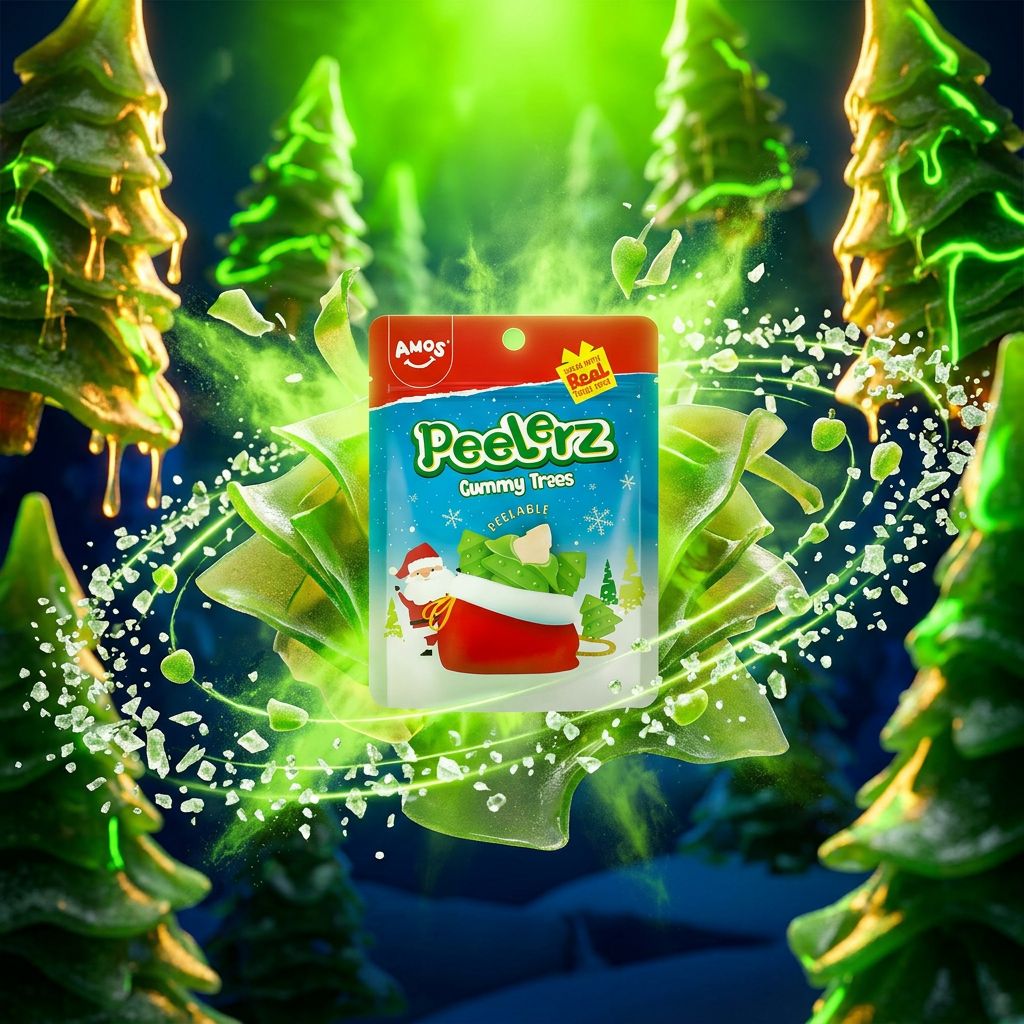 Amos Peelerz Gummy Christmas Trees, bonbons sapins gummies pomme acidulée a eplucher, edition Noel, disponible sur My American Shop