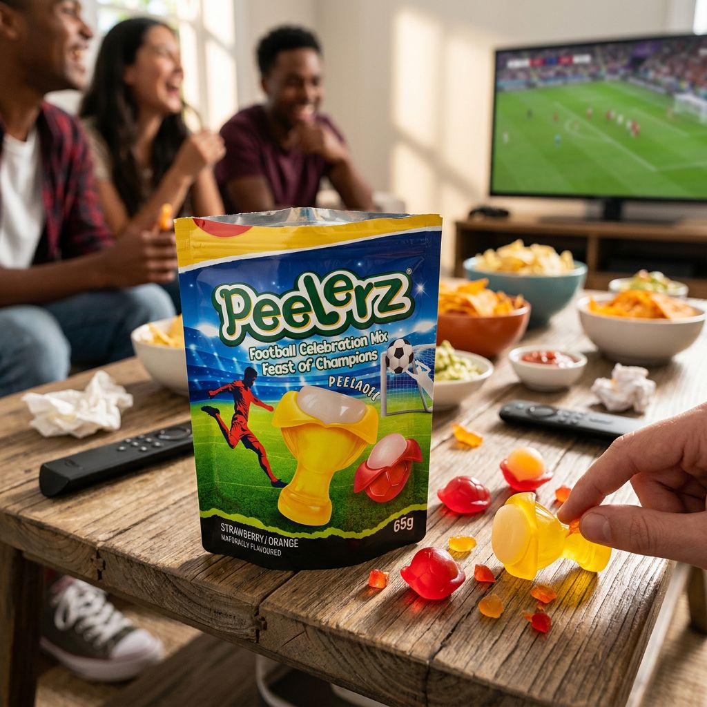 Amos Peelerz Gummy World Cup fraise orange, bonbons pelables edition limitee, disponible sur My American Shop