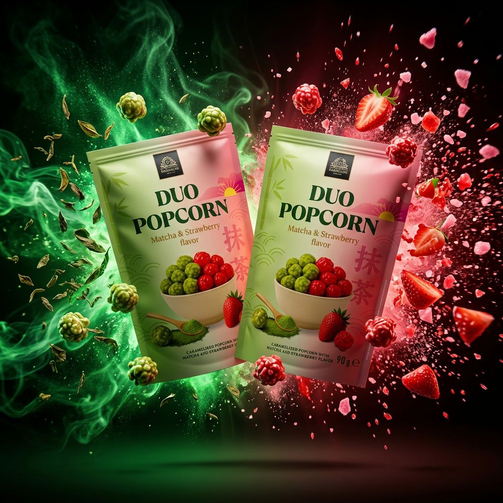 Bardollini Duo Popcorn Matcha et Fraise, pack 2 sachets importé, disponible sur My American Shop