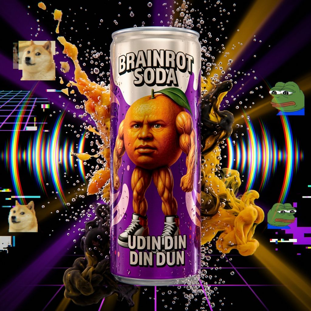 Brainrot Soda Udin Din Din Dun, canette américaine sans sucre arôme fruité, disponible sur My American Shop