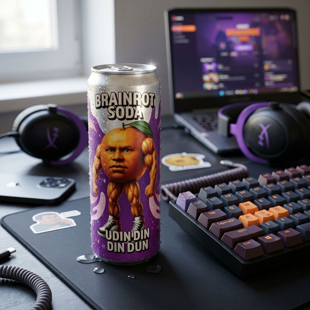 Brainrot Soda Udin Din Din Dun, canette américaine sans sucre arôme fruité, disponible sur My American Shop