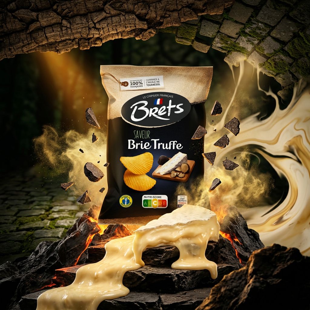 Chips Bret's saveur Brie Truffe, snack premium aux pommes de terre françaises, disponible sur My American Shop
