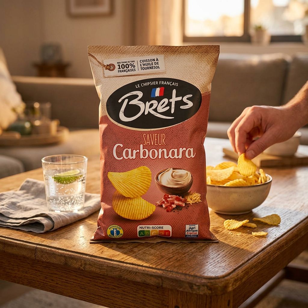 Chips Brets Flavour Carbonara, saveur crème fromage et poivre, snack français original, disponible sur My American Shop
