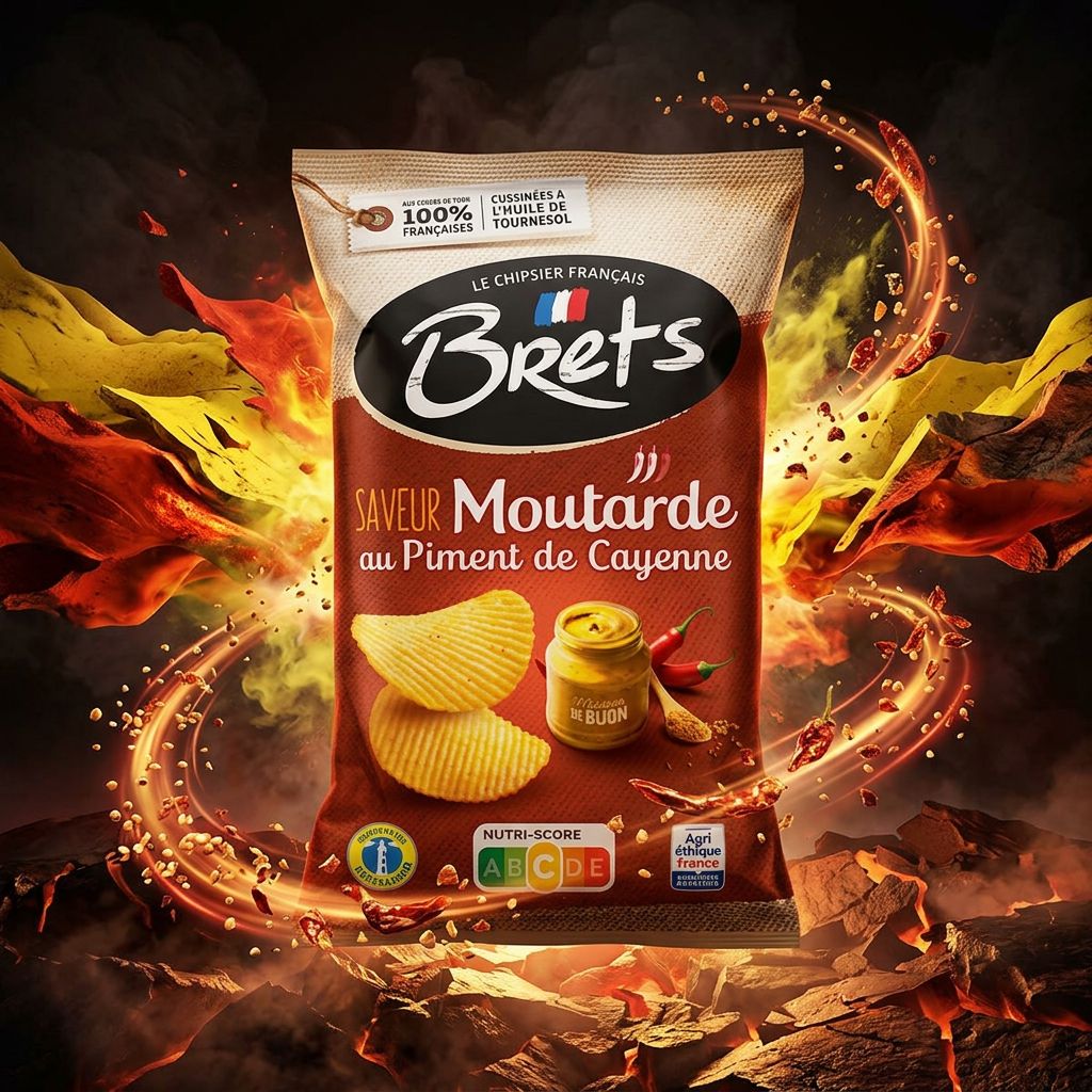Chips Brets Cayenne Pepper Mustard, saveur piquante moutarde, format snack, marque française, disponible sur My American Shop