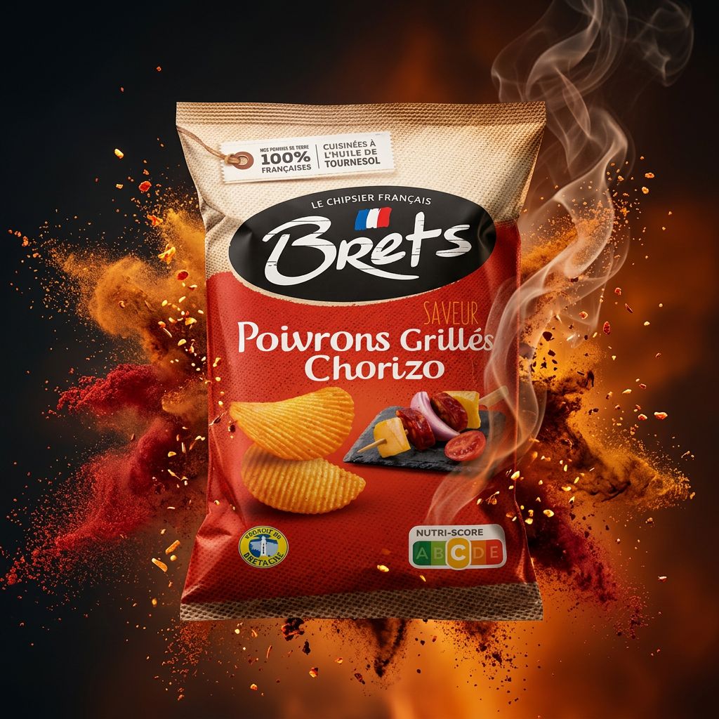 Chips Brets Flavour Chorizo Pepper, saveur fumée et épicée, snack français premium, disponible sur My American Shop