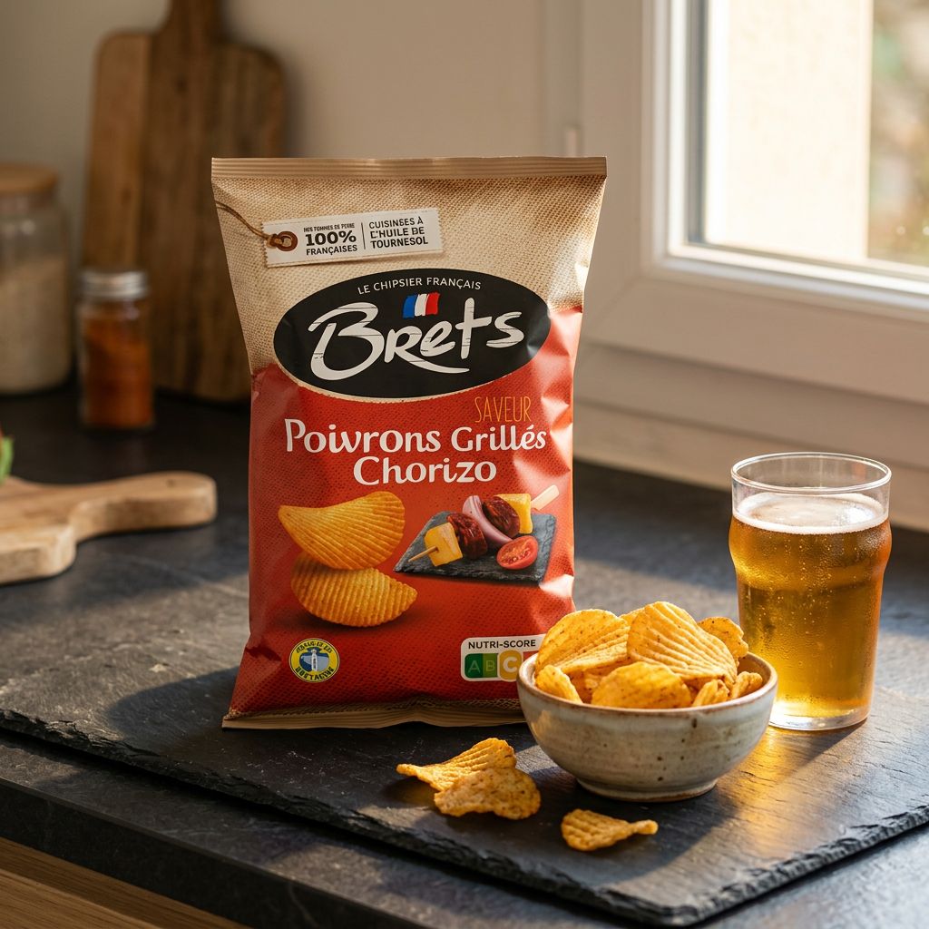 Chips Brets Flavour Chorizo Pepper, saveur fumée et épicée, snack français premium, disponible sur My American Shop
