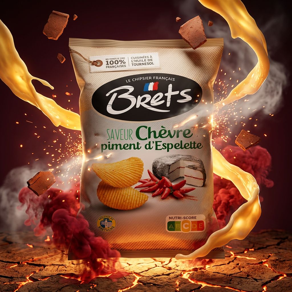 Chips Brets Fromage de Chèvre & Piment d'Espelette AOP, saveur intense, fabrication française, disponible sur My American Shop