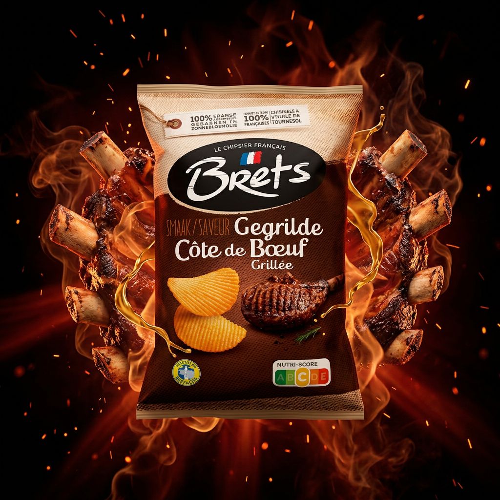 Chips Brets saveur Côte de bœuf grillée, format sachet premium, marque française, disponible sur My American Shop