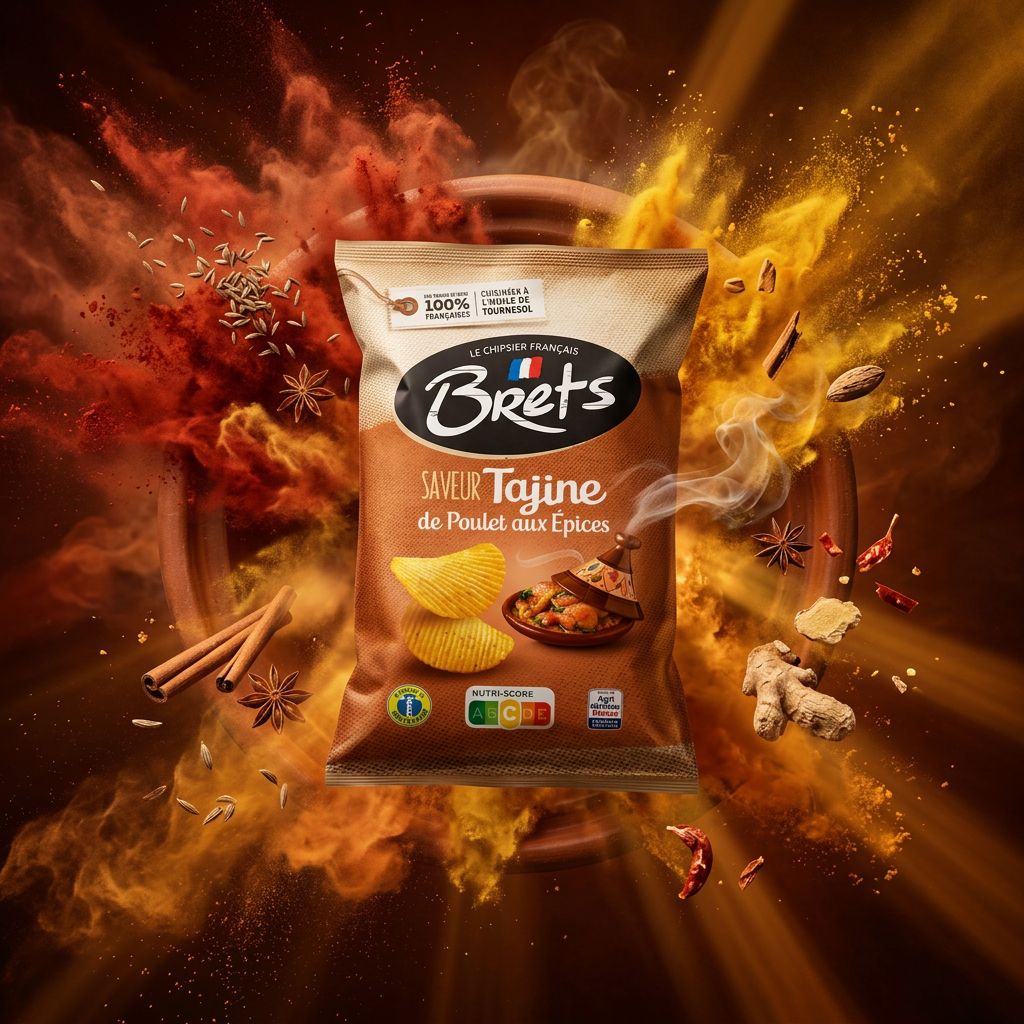 Chips Bret's Tajine de Poulet aux Epices, saveur orientale épicée, fabriquées en France, disponible sur My American Shop