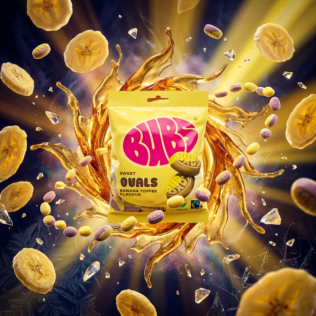 Bubs Godis Goody Sweet Ovals Banana, bonbons suédois ovales à la banane, disponible sur My American Shop
