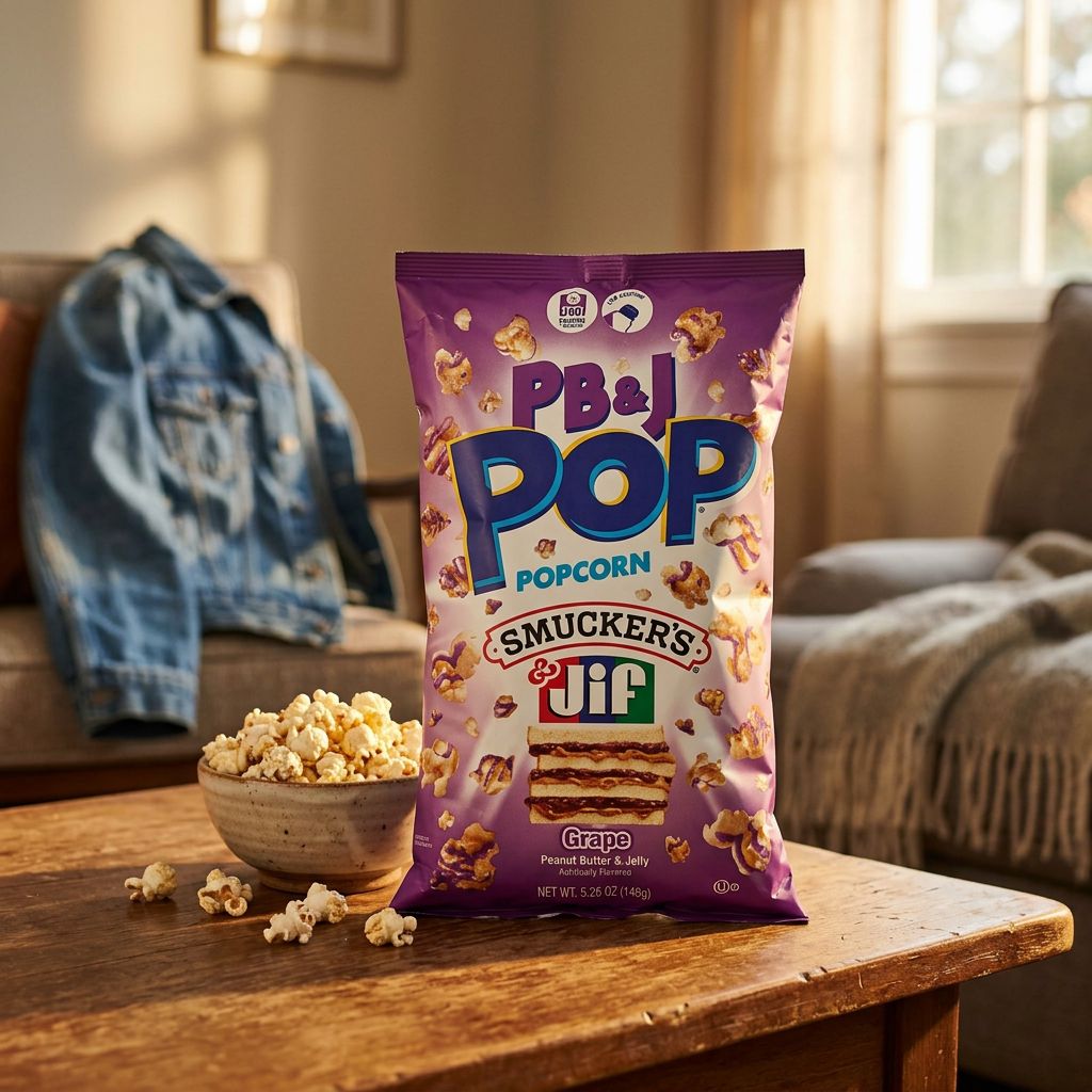 Candy Pop Popcorn Peanut Butter & Jelly Grape, snack sucré-salé américain enrobé, disponible sur My American Shop
