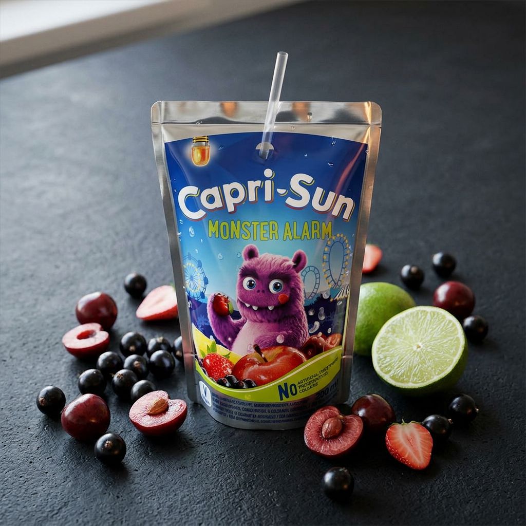 Capri Sun Monster Alarm, pochette individuelle saveur fruits rouges et agrumes, édition limitée, disponible sur My American Shop